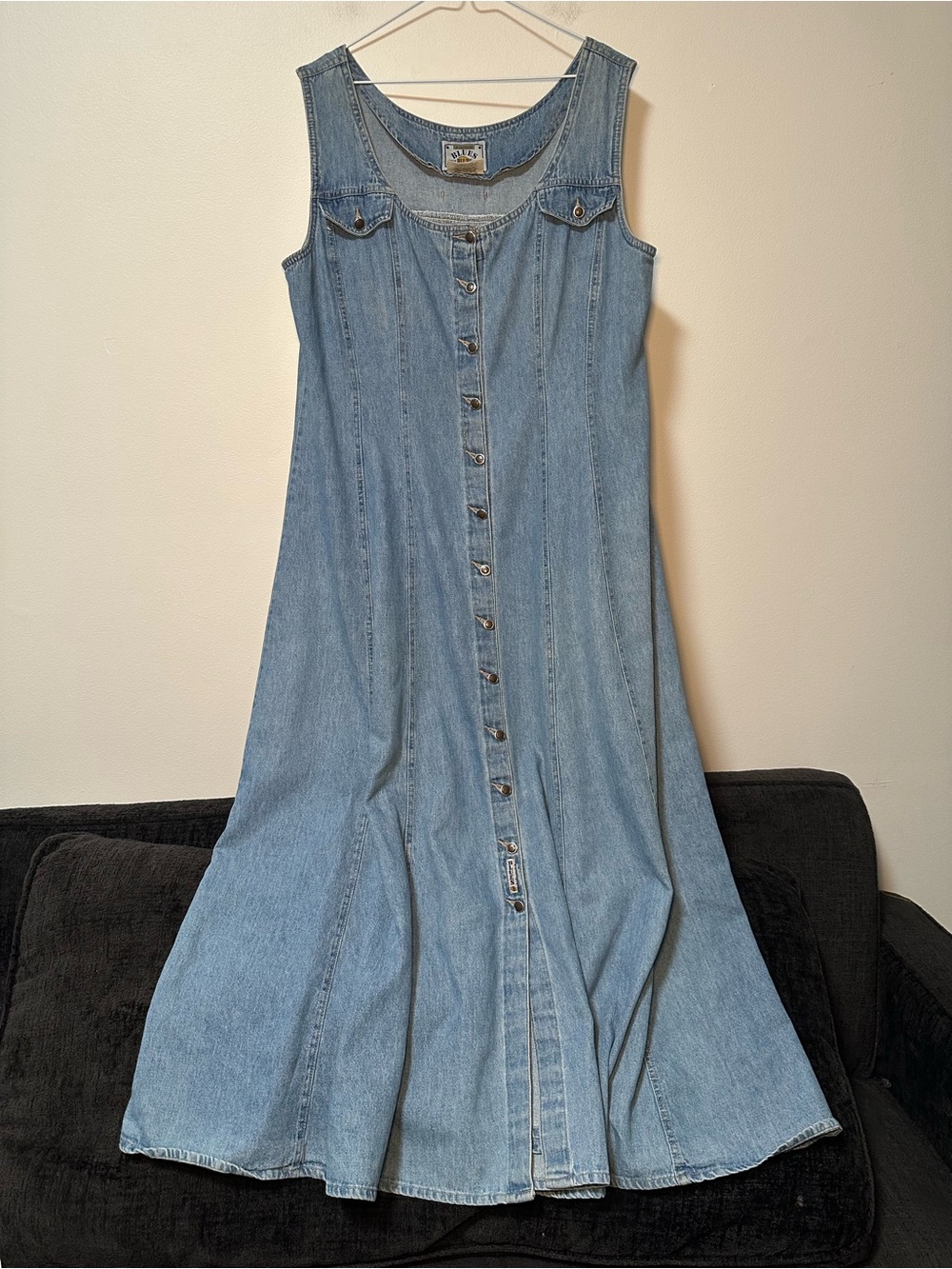 Vintage Blues Sleeveless Light Blue Denim Button-Front Midi Dress Size 16